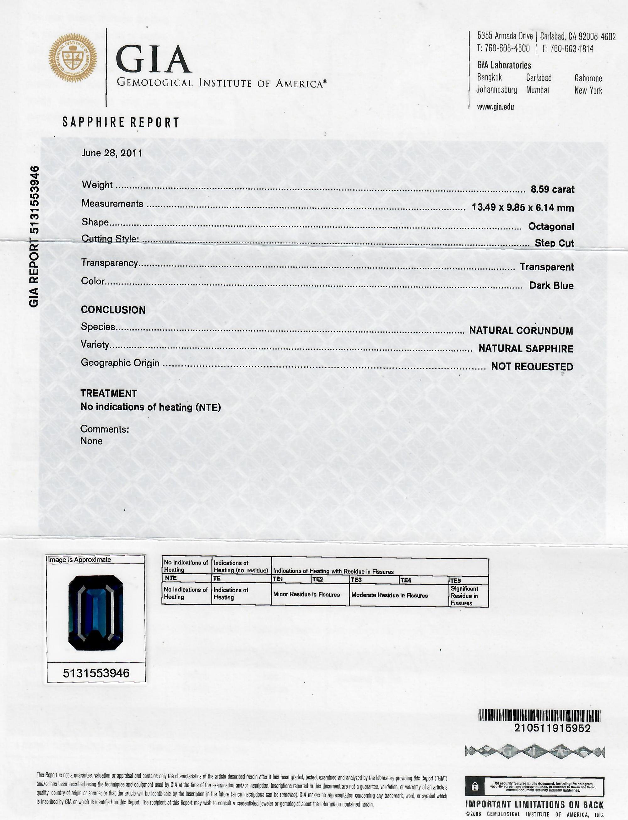 8.59 CARAT OCTAGONAL STEP CUT SAPPHIRE