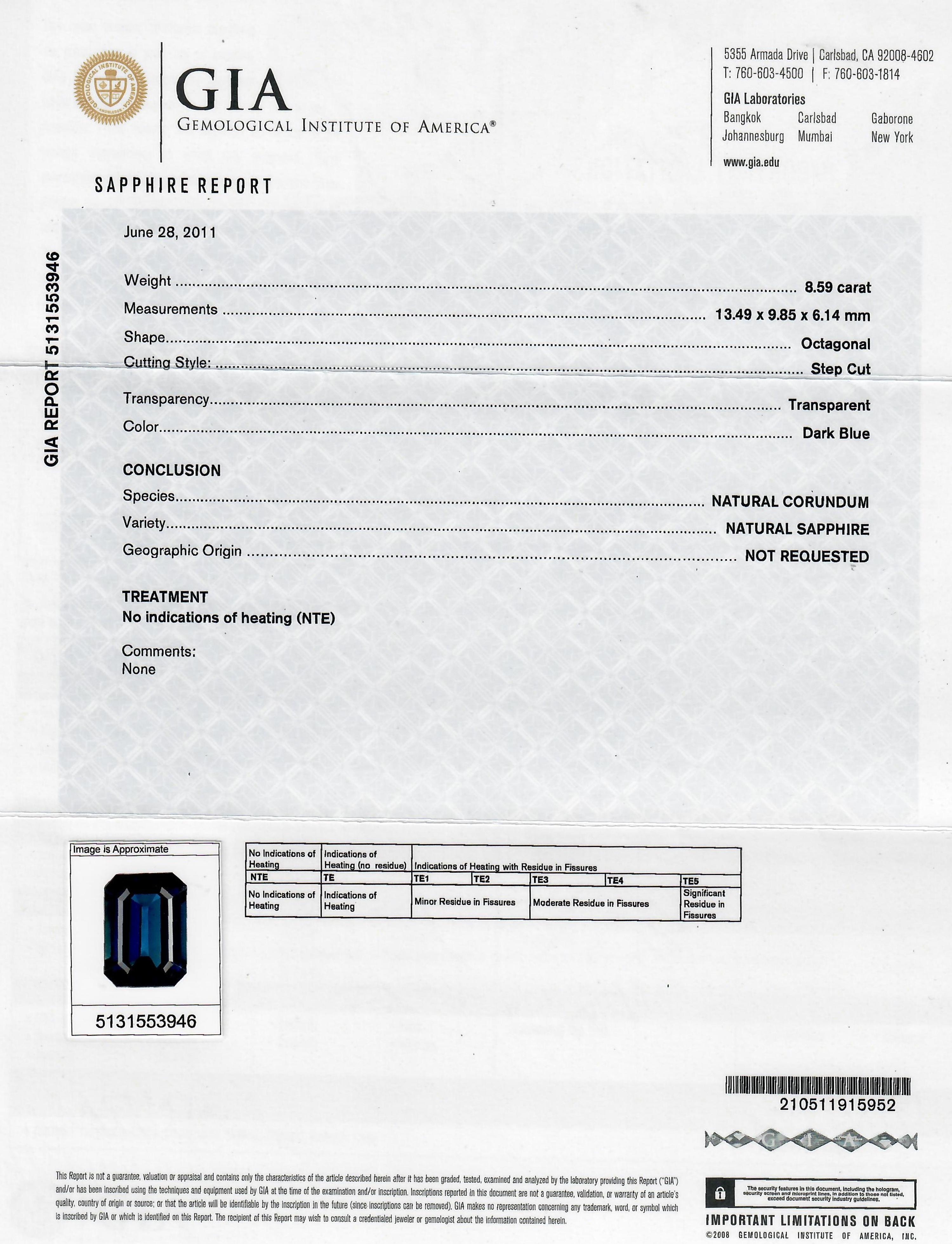 8.59 CARAT OCTAGONAL STEP CUT SAPPHIRE