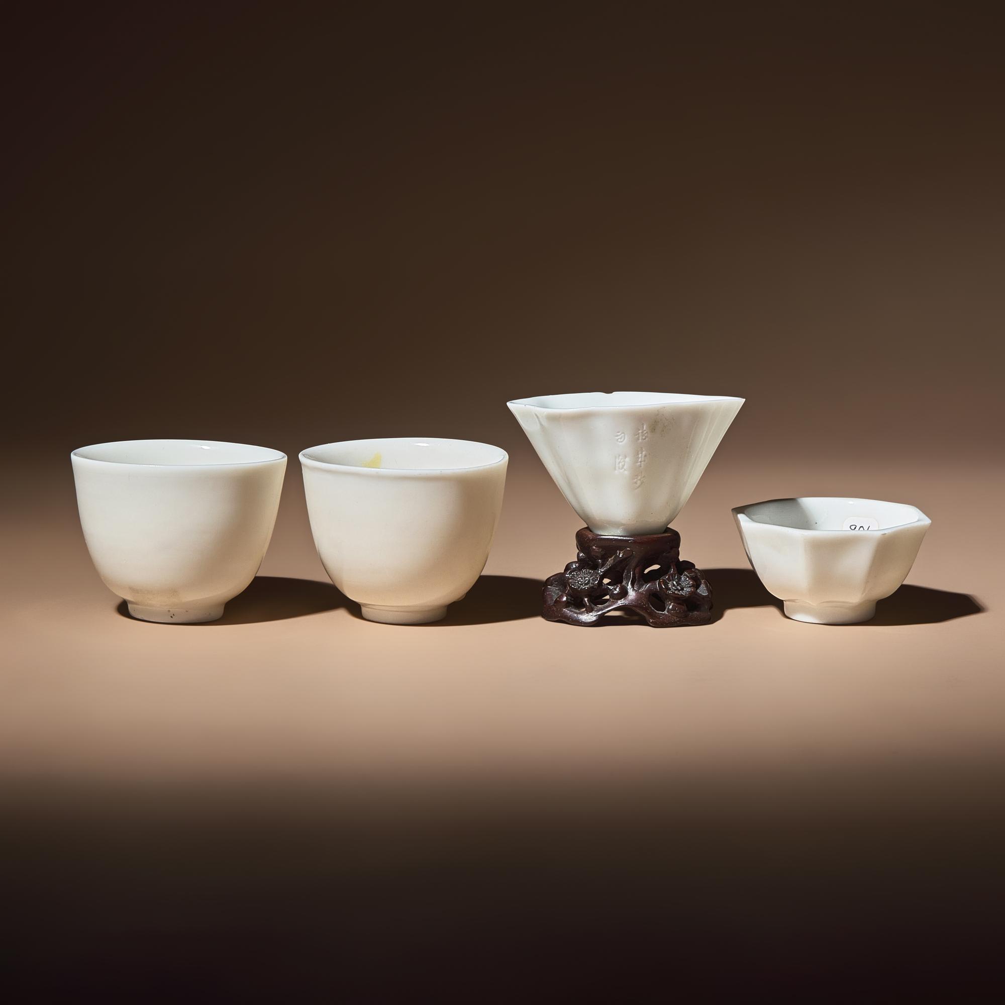 Four Chinese Blanc-de-Chine Porcelain Wine Cups, 17th-18th Century — 清早中期 德化白瓷酒杯三隻
