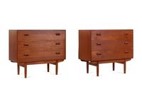 Pair of Three Drawer Vanity Dressers | each with pull-out writing desk Søborg Møbler, Denmark