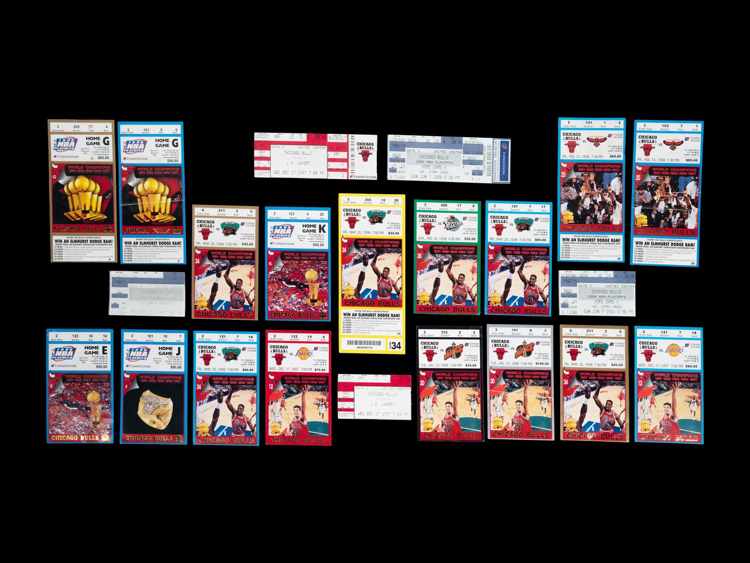 A Collection of 18 Chicago Bulls Michael Jordan Last Dance Era 1997-98 Regular Season and Playoff Tickets and Stubs,