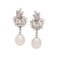 TRIO, DIAMOND AND CULTURED SOUTH SEA PEARL EARCLIPS
