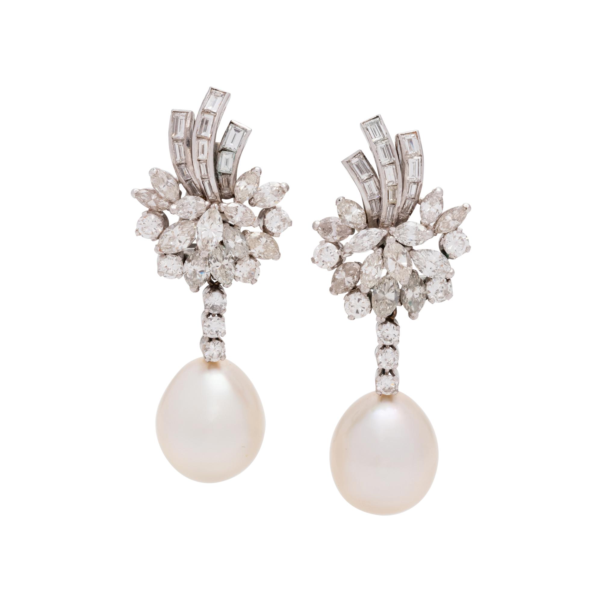 TRIO, DIAMOND AND CULTURED SOUTH SEA PEARL EARCLIPS
