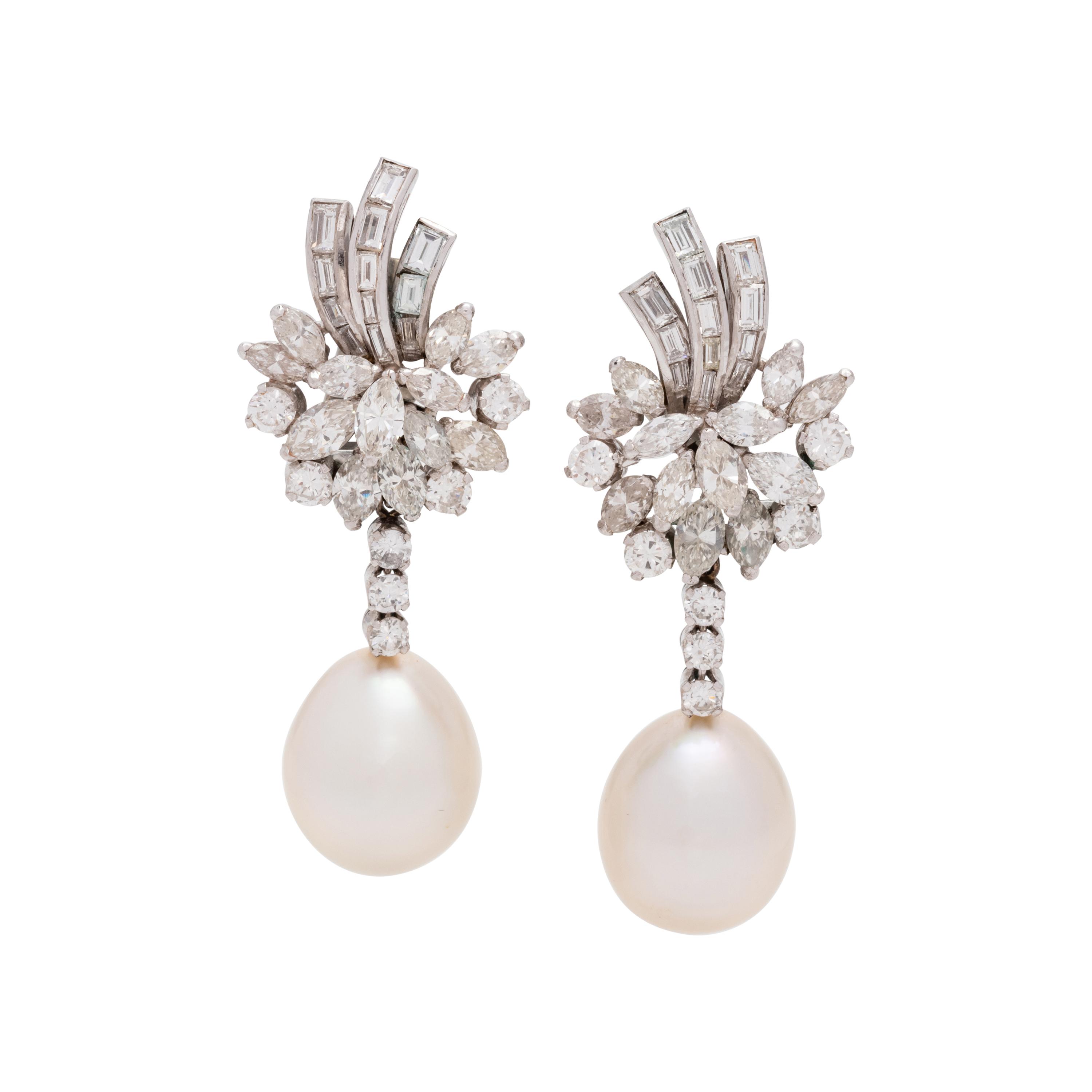 TRIO, DIAMOND AND CULTURED SOUTH SEA PEARL EARCLIPS