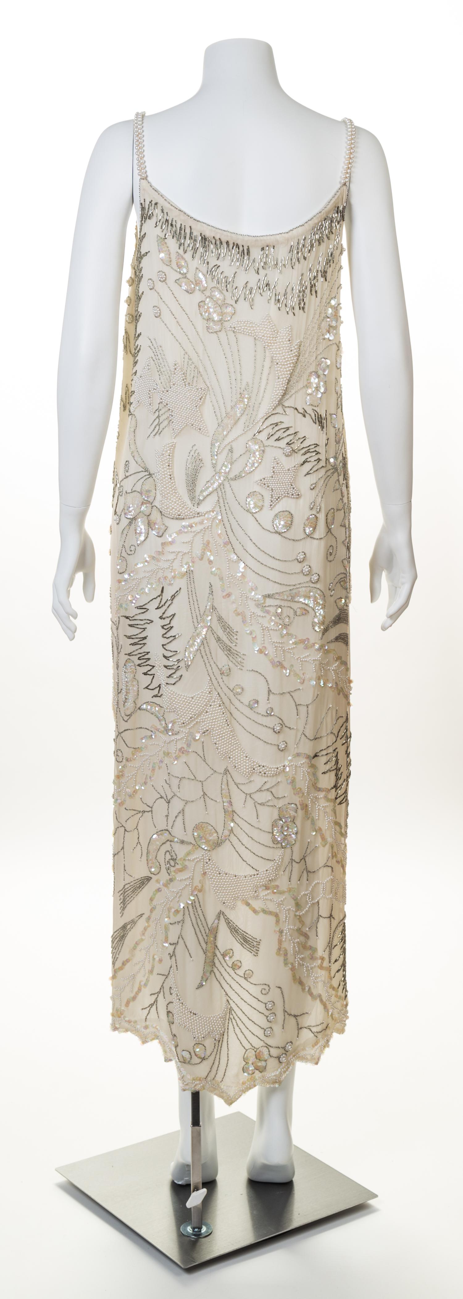 A Cream Hand Beaded Sleeveless Gown, No size.