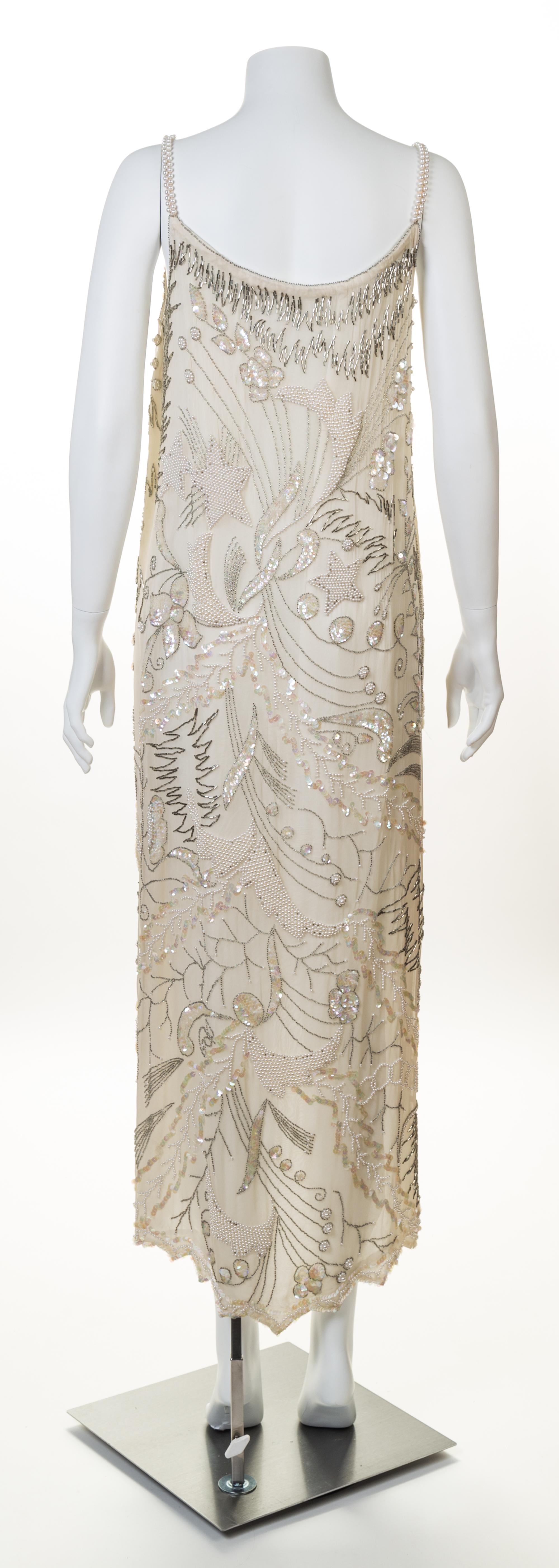 A Cream Hand Beaded Sleeveless Gown, No size.
