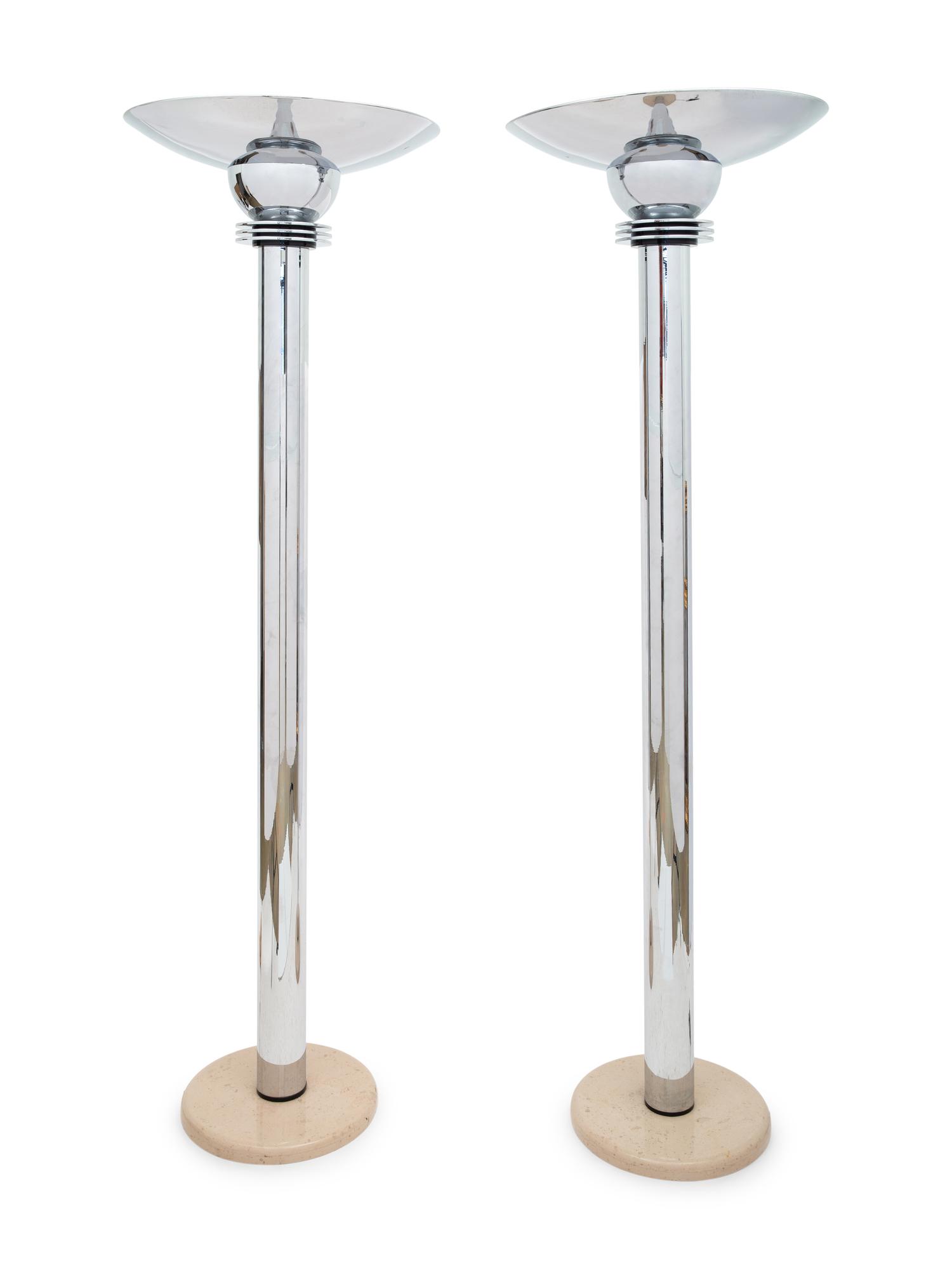 A Pair of Jay Spectre Chrome Torchères