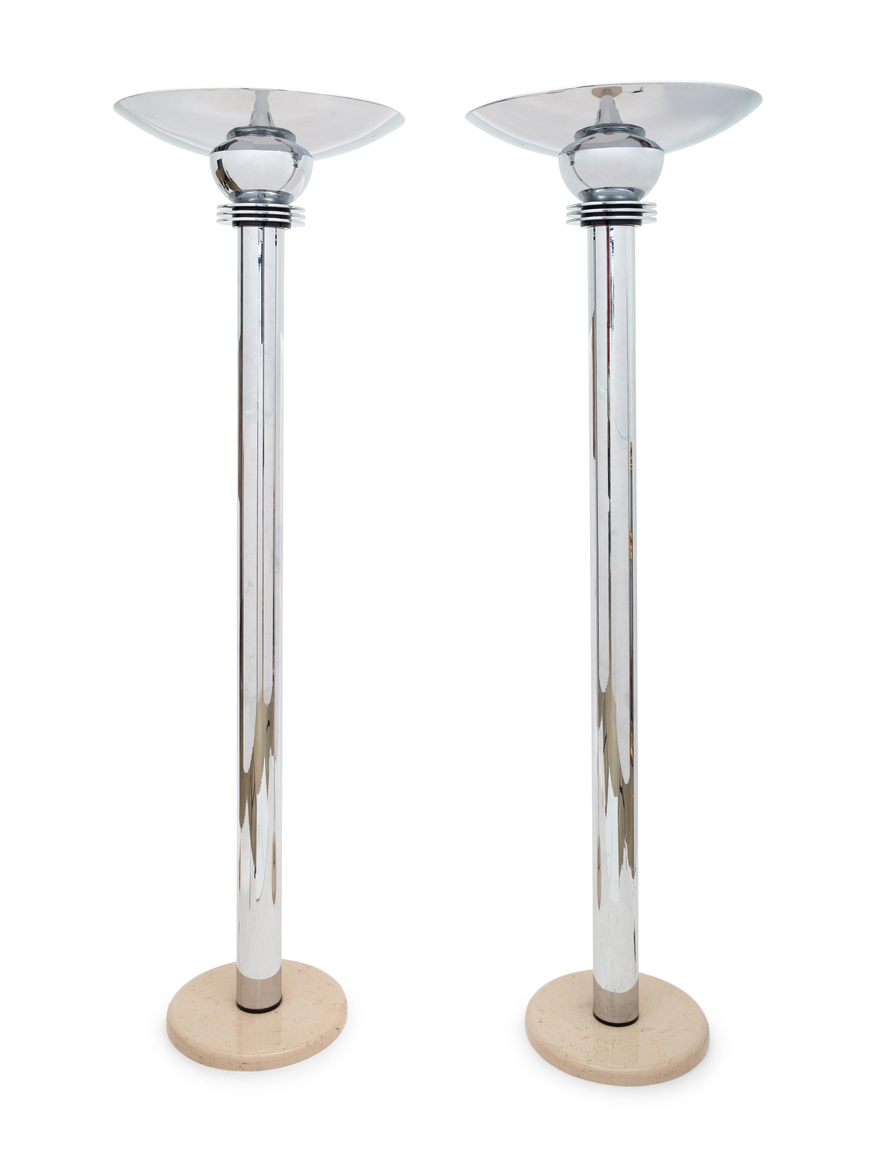 A Pair of Jay Spectre Chrome Torchères