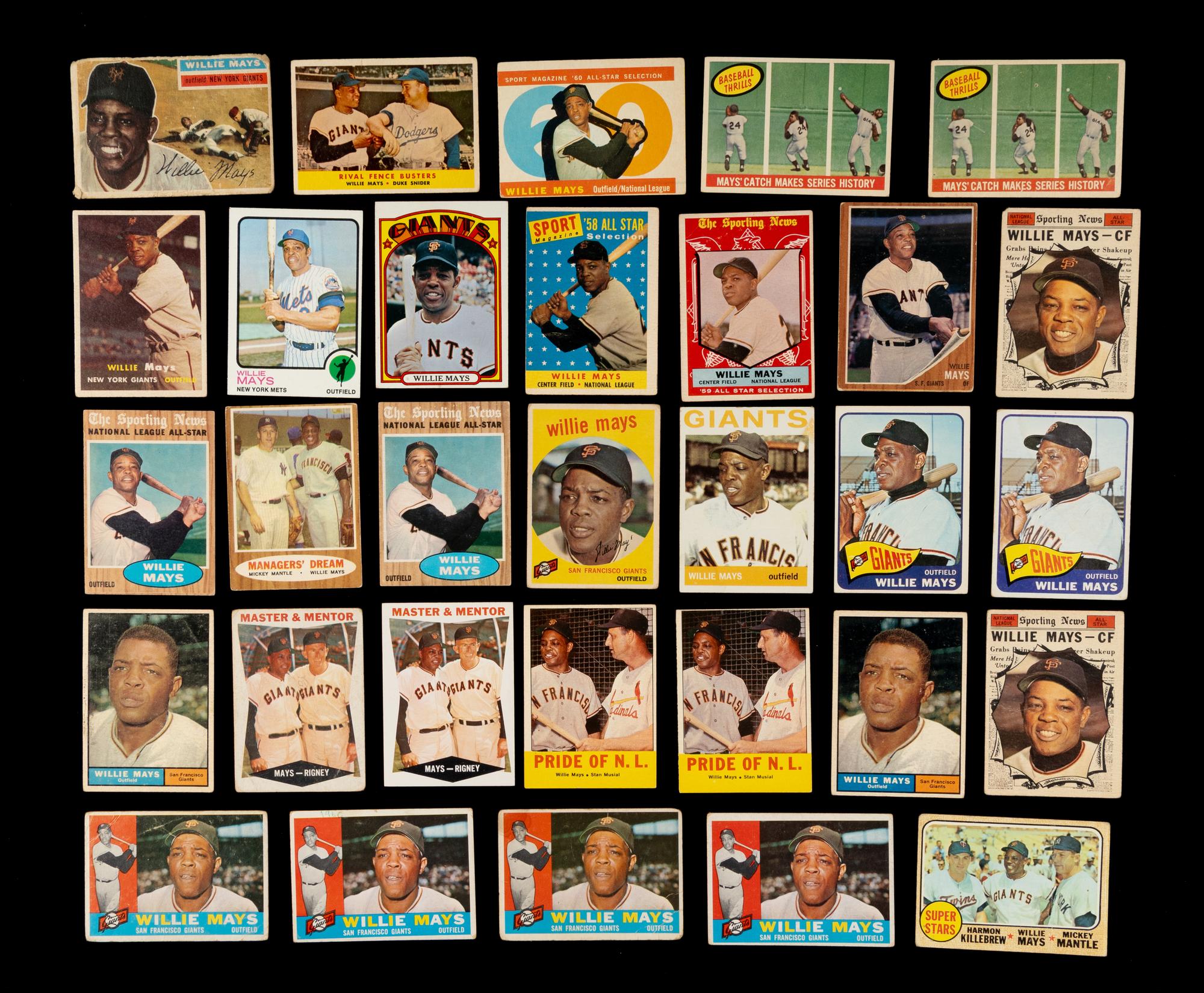 A Large Collection of 1950s-60s Willie Mays Topps Baseball Cards,