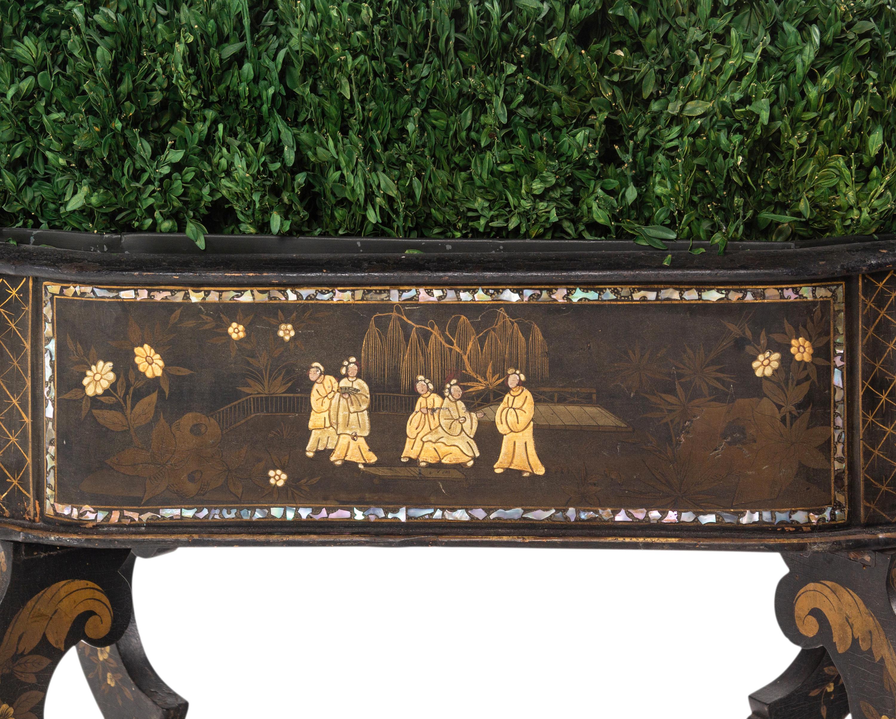 A Victorian Mother of Pearl-Inlaid and Black Japanned Jardinière Stand