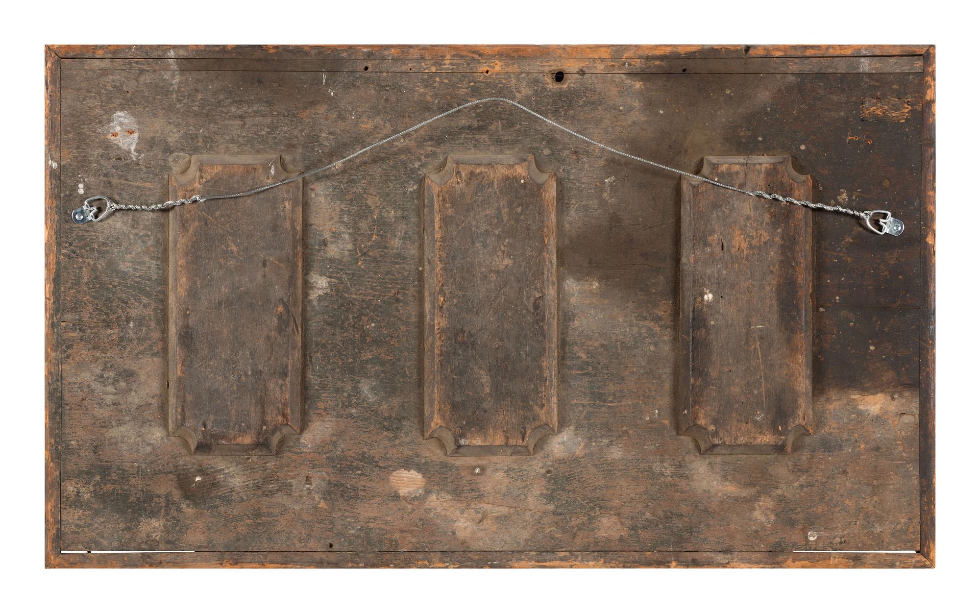 A Painted Pine Blanket Chest Lid with Ship