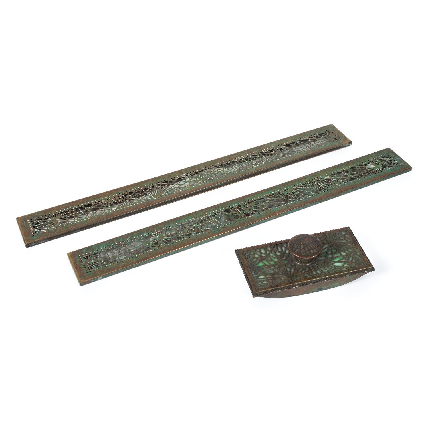 A Pair of Tiffany Studios Pine Needle Blotter Ends and Blotter