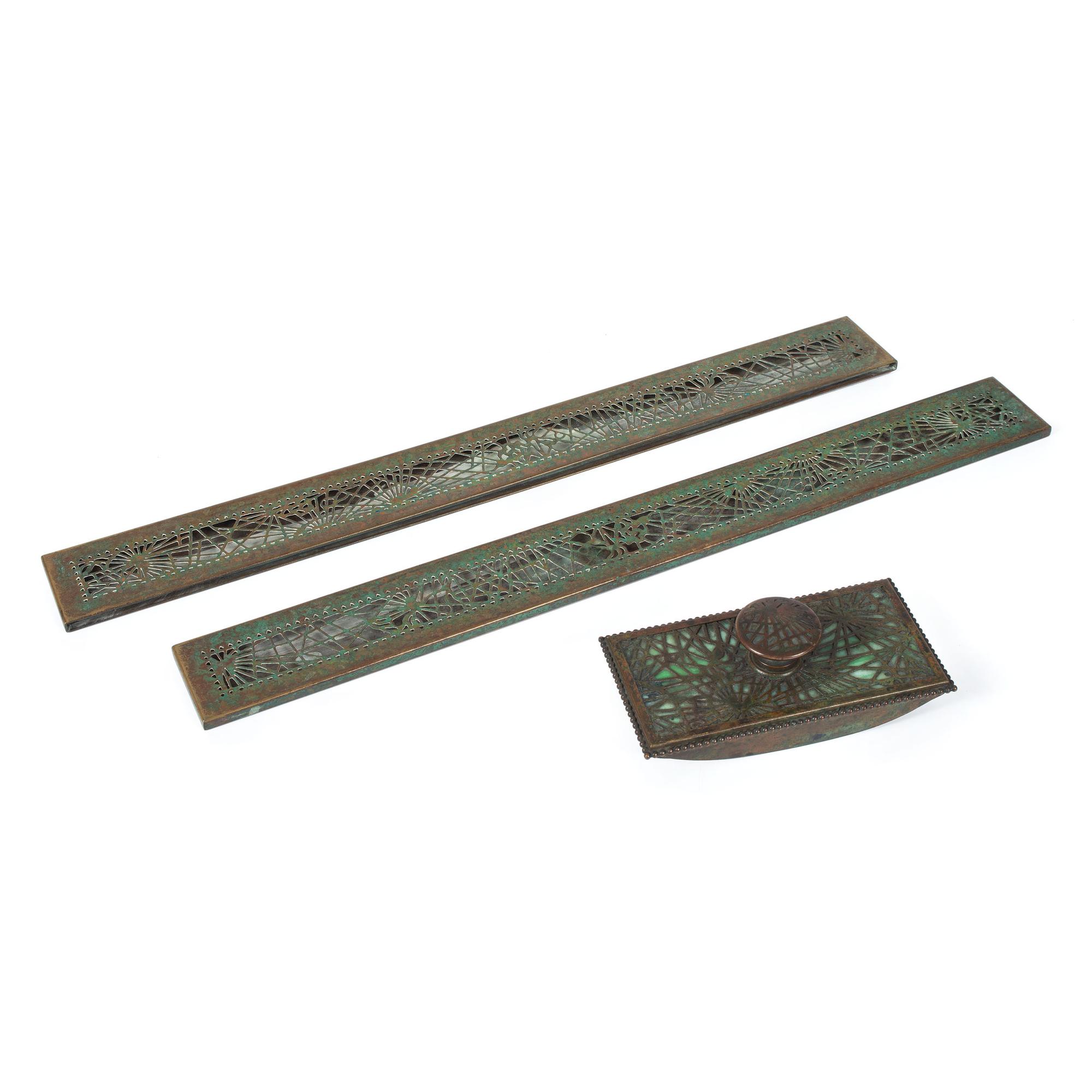 A Pair of Tiffany Studios Pine Needle Blotter Ends and Blotter