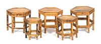 A Collection of Five Bamboo Occasional Tables of Graduated Sizes Height of largest 12 1/2 x diameter 12 1/2 inches. — 20TH CENTURY