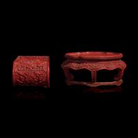 Two Chinese Lacquer Stands, 19th-20th Century 晚清民國 剔紅座子兩件