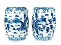 Two Pairs of Chinese Export Blue and White Porcelain Garden Stools — 20TH CENTURY
