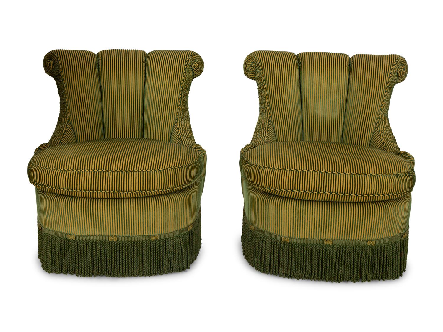A Pair of Scroll-back Slipper Chairs