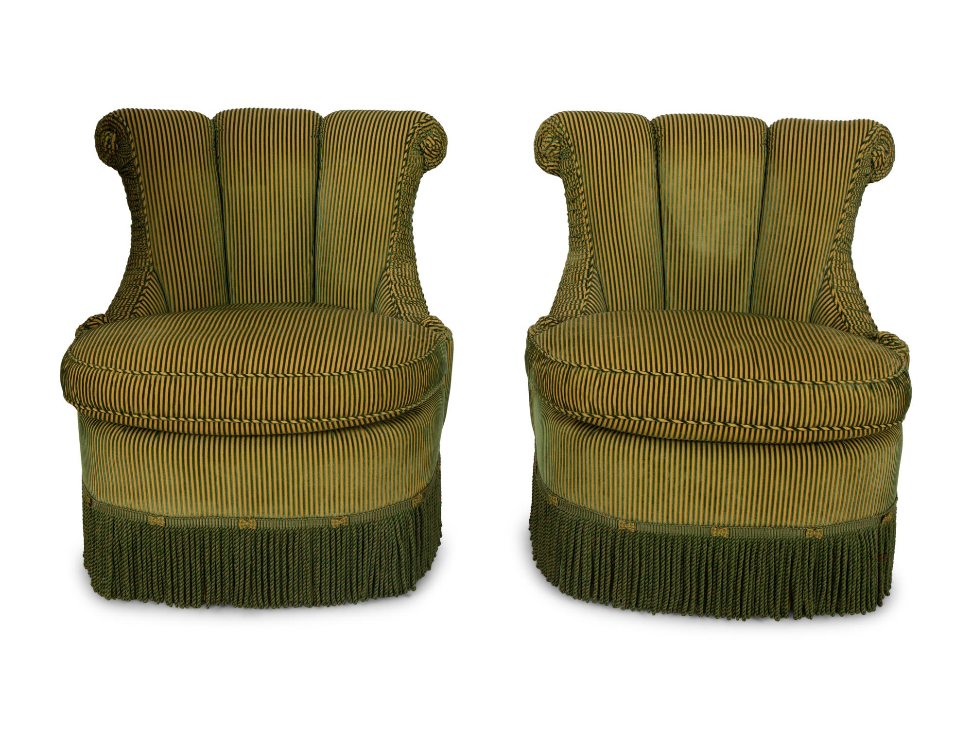 A Pair of Scroll-back Slipper Chairs