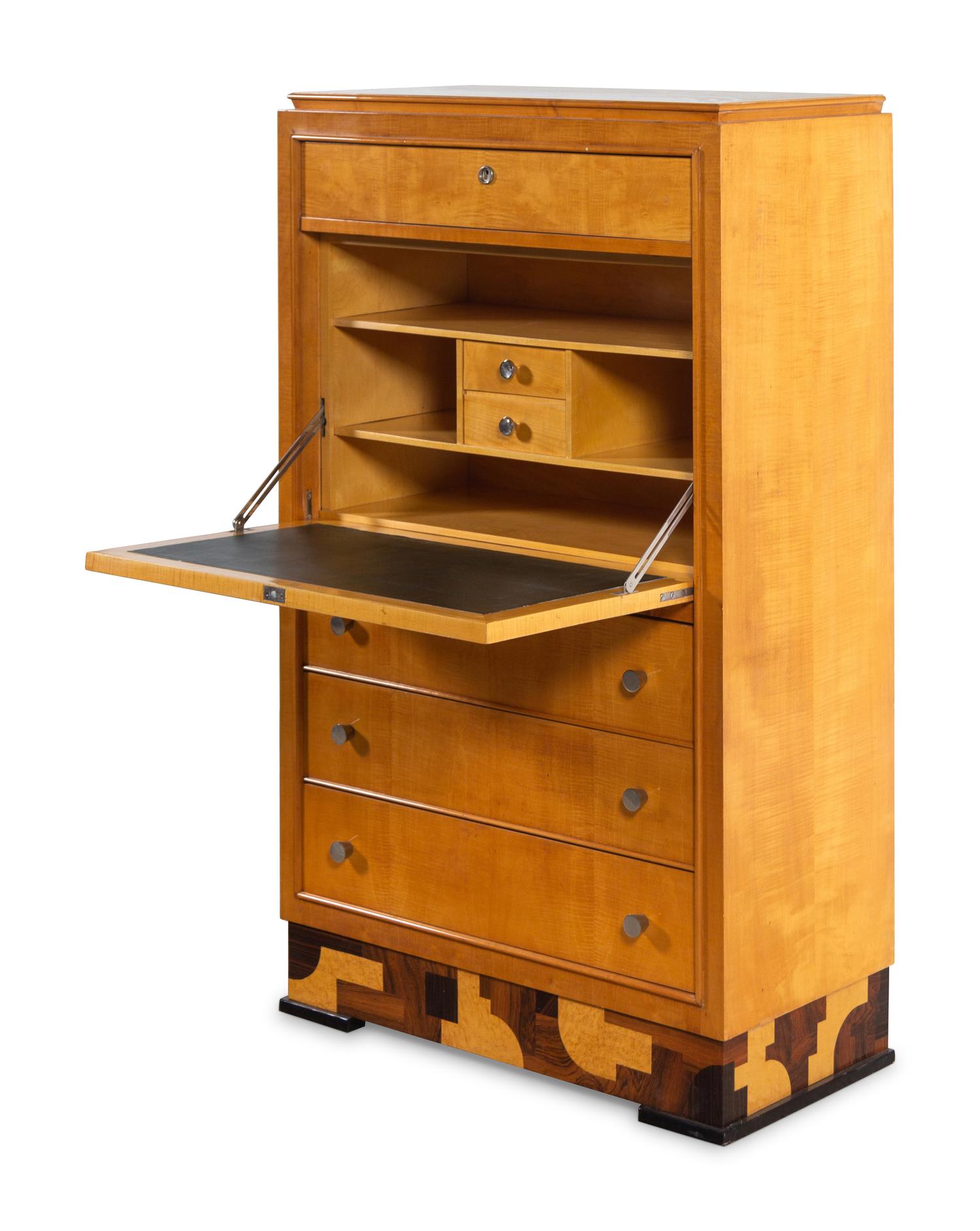 A French Art Deco Sycamore and Parcel Ebonized Secrétaire à Abattant