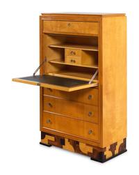A French Art Deco Sycamore and Parcel Ebonized Secrétaire à Abattant