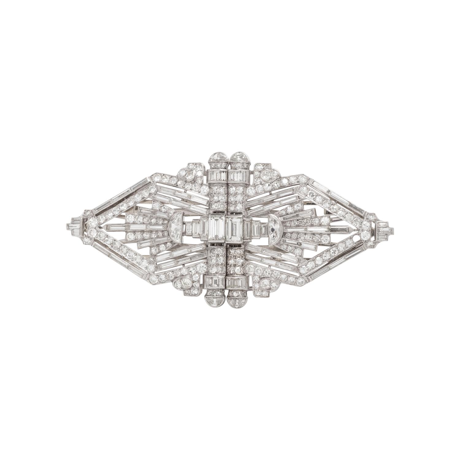 ART DECO, PLATINUM AND DIAMOND DOUBLE CLIP BROOCH