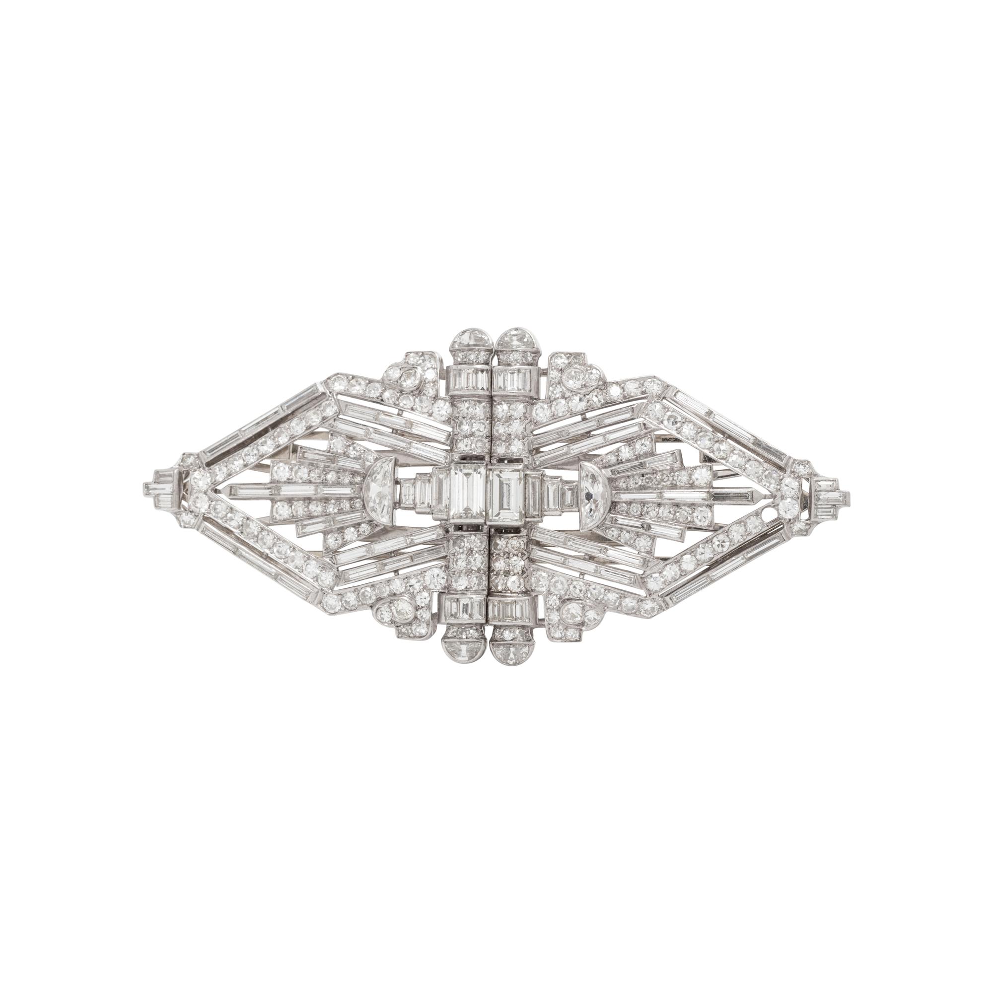 ART DECO, PLATINUM AND DIAMOND DOUBLE CLIP BROOCH