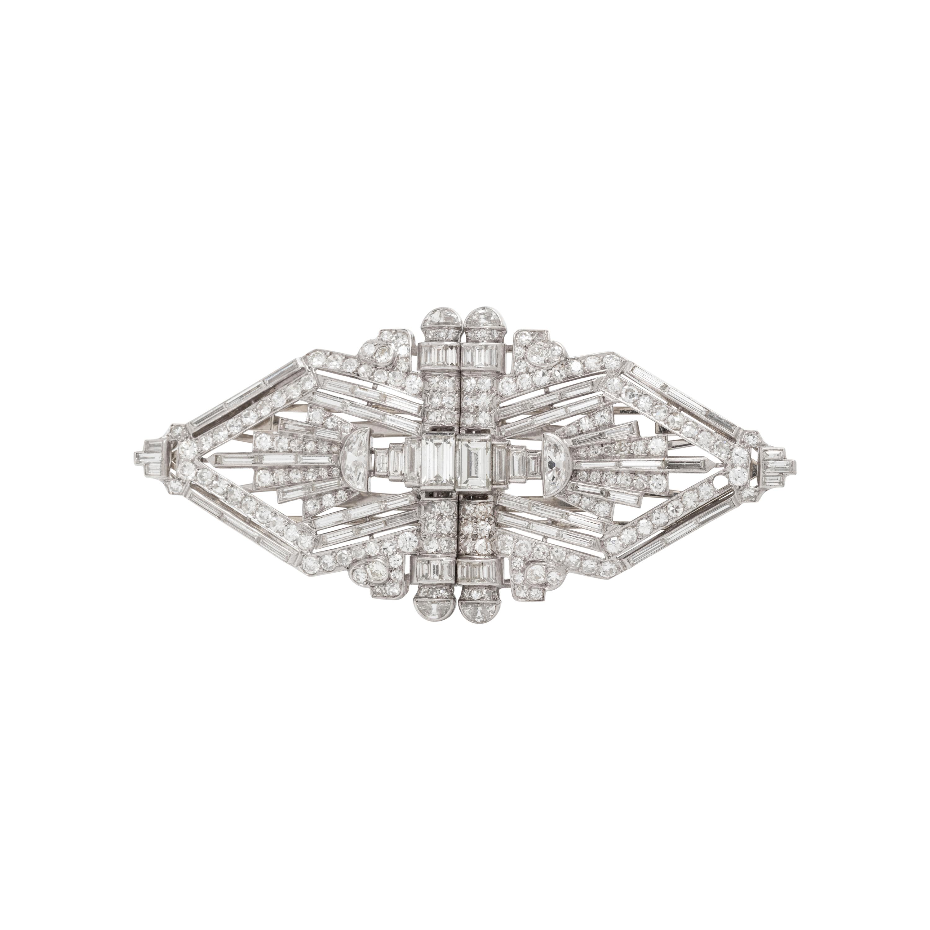 ART DECO, PLATINUM AND DIAMOND DOUBLE CLIP BROOCH