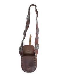Navajo Leather Bag, with Silver and Turquoise Conchas