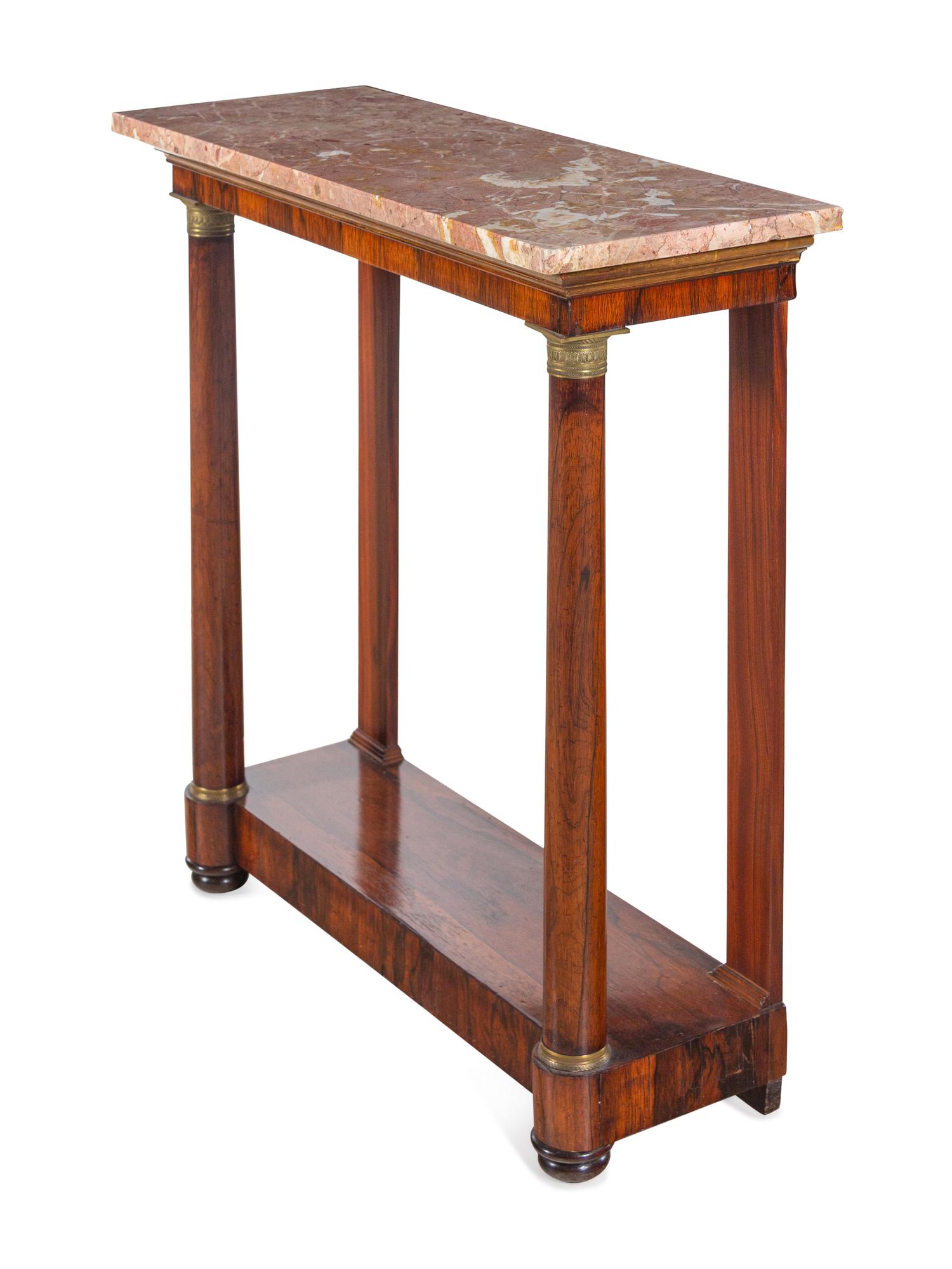 A Regency Gilt Metal Mounted Rosewood Marble-Top Console Table