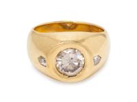 A 14 Karat Yellow Gold and Diamond Ring,
