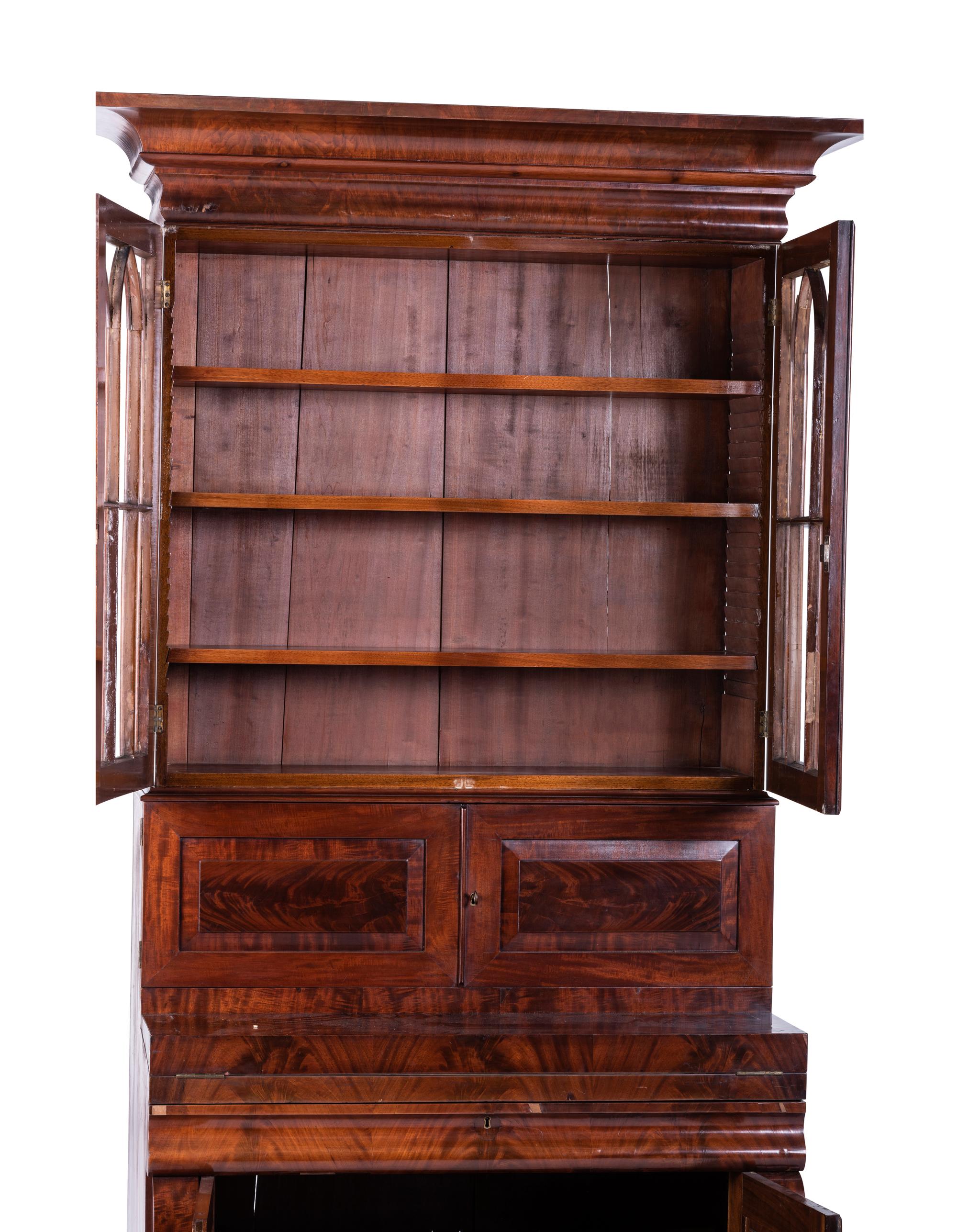 A Classical Figured Mahogany Secretary Bookcase
