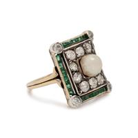 ANTIQUE, PEARL, DIAMOND AND EMERALD RING