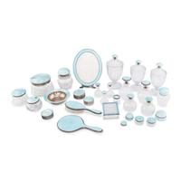 An Assembled American Guilloche Enameled Silver and Cut Glass Dressing Set