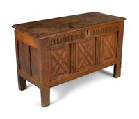 A Charles II Carved and Paneled Oak Coffer