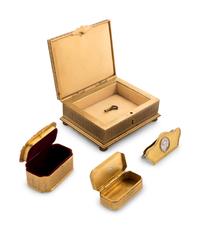 Four Continental Miniature Inset Gilt Metal Articles