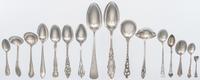 A Collection of American Silver Spoons and Ladles, various makers, comprising six Gorham soup spoons, 26 teaspoons, nine ladles, eight