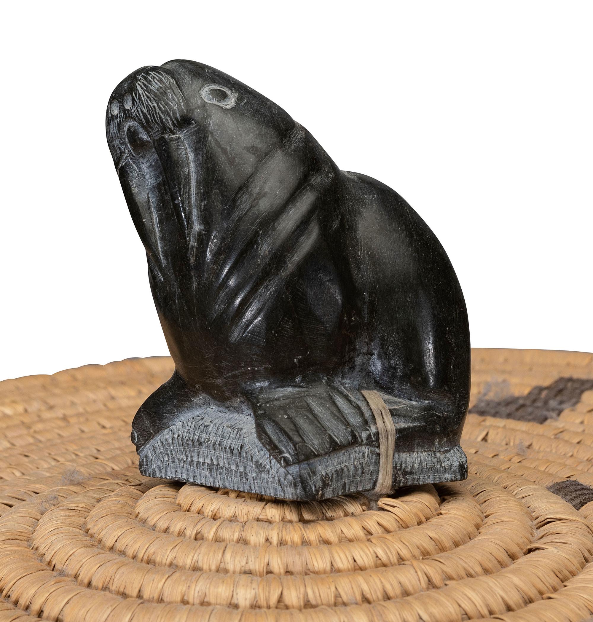 Large Lidded Storage Basket with Figures and Soapstone Finial