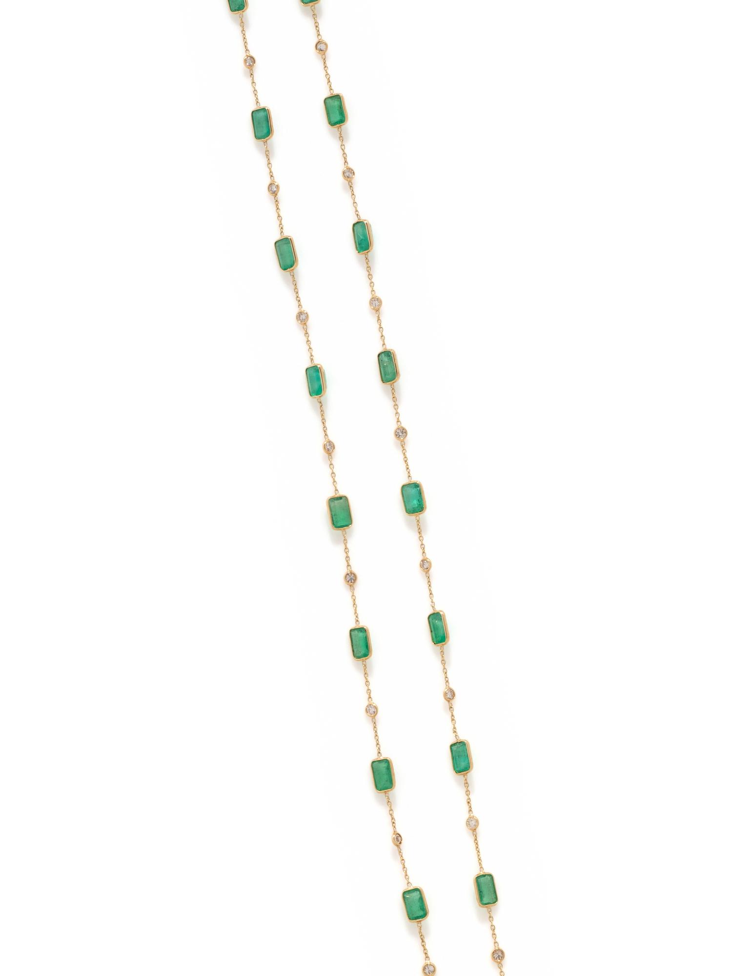 YELLOW GOLD, EMERALD AND DIAMOND NECKLACE