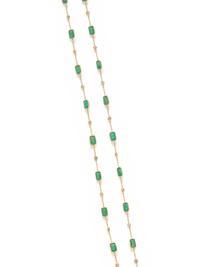 YELLOW GOLD, EMERALD AND DIAMOND NECKLACE