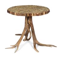 An Elk Antler Pedestal Side Table with Inlaid Antler Veneer Top