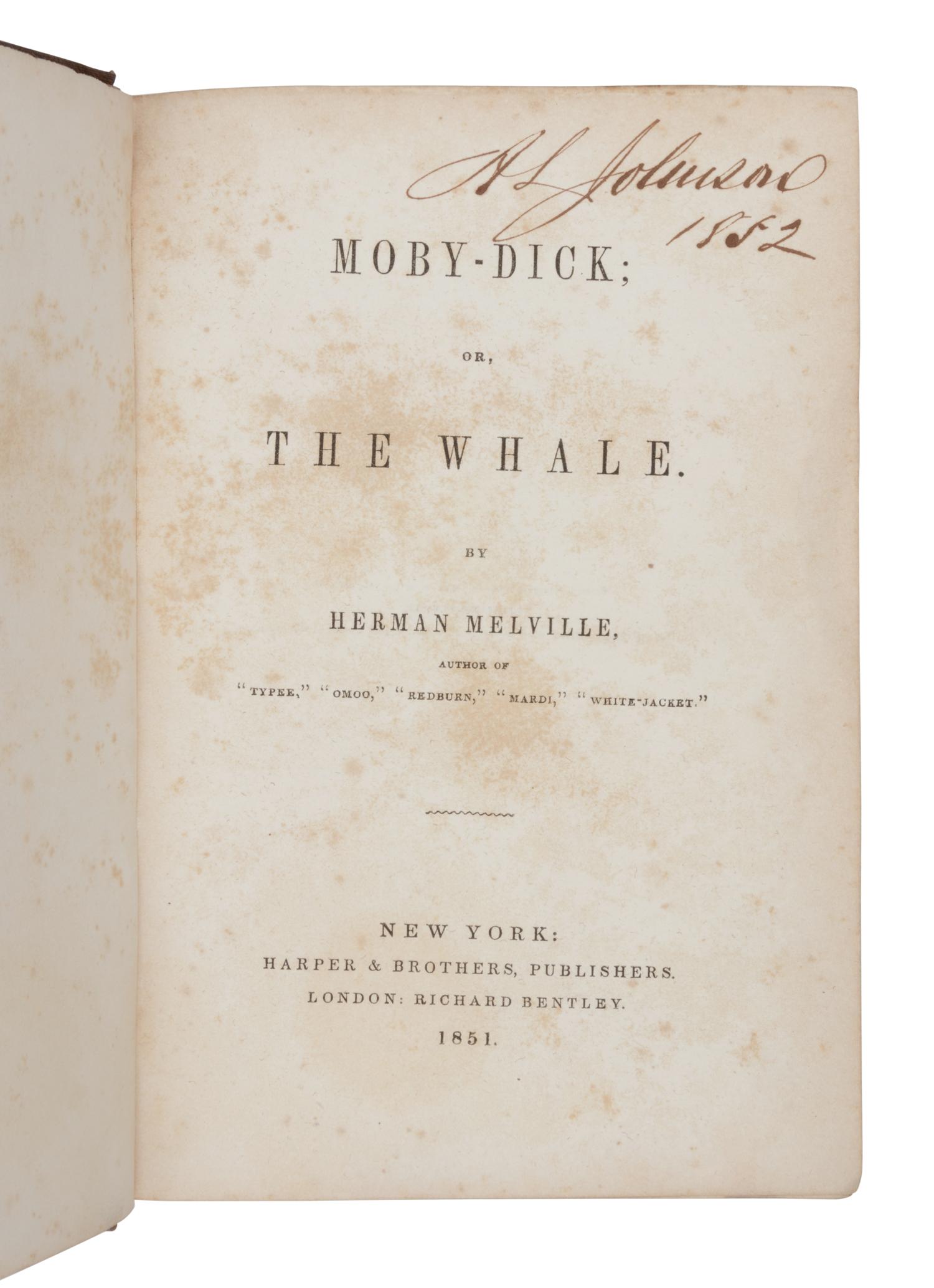 MELVILLE, Herman (1819-1891). Moby-Dick; or, the Whale . New York: Harper & Brothers, 1851.