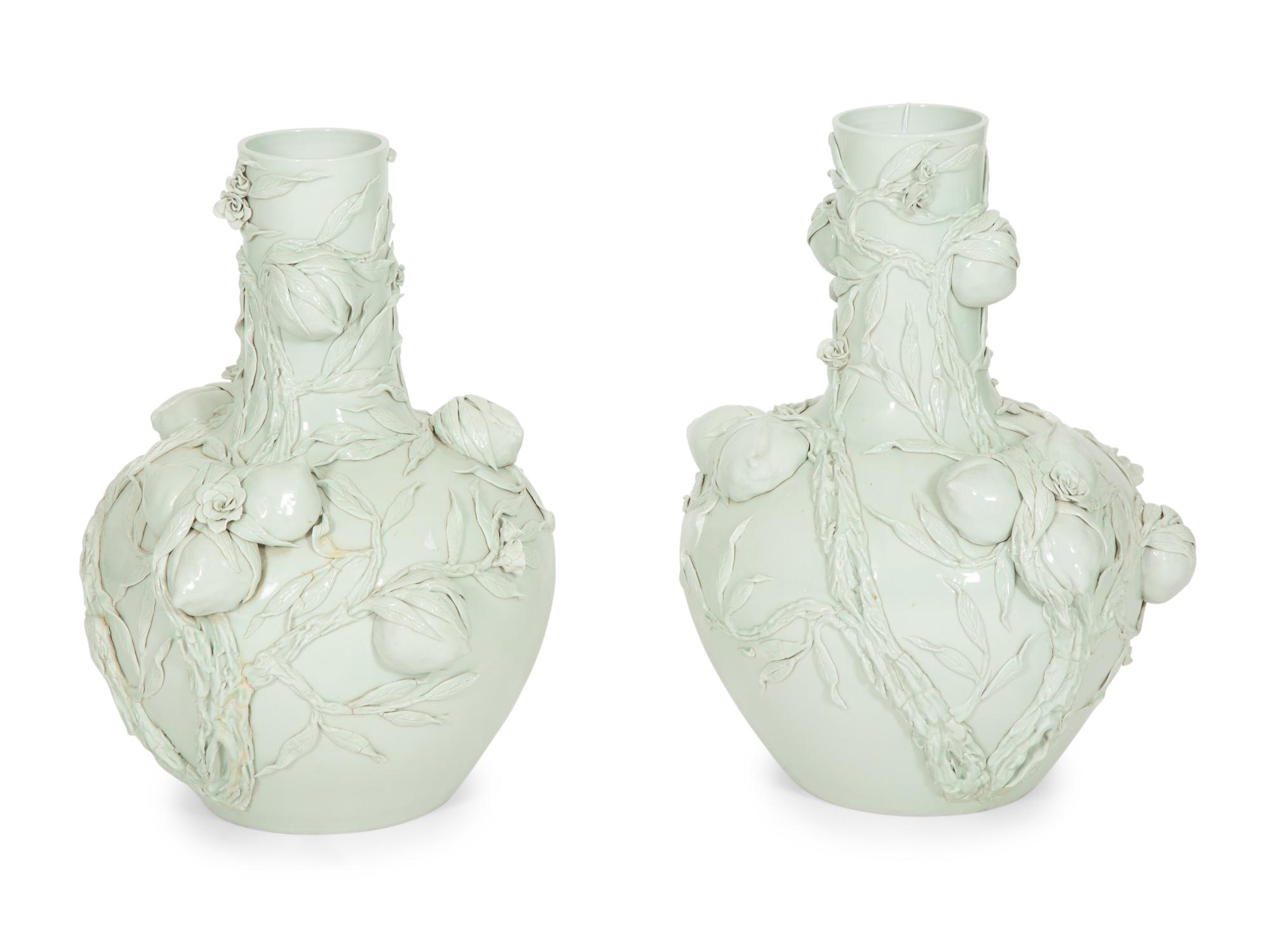 A Pair of Chinese Celadon Glazed Porcelain Large Vases