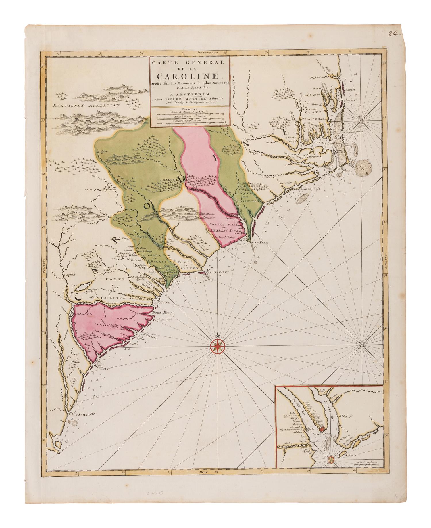 [MAP]. MORTIER, Pierre (1661-1711). Carte General de la Caroline . Amsterdam, 1700.