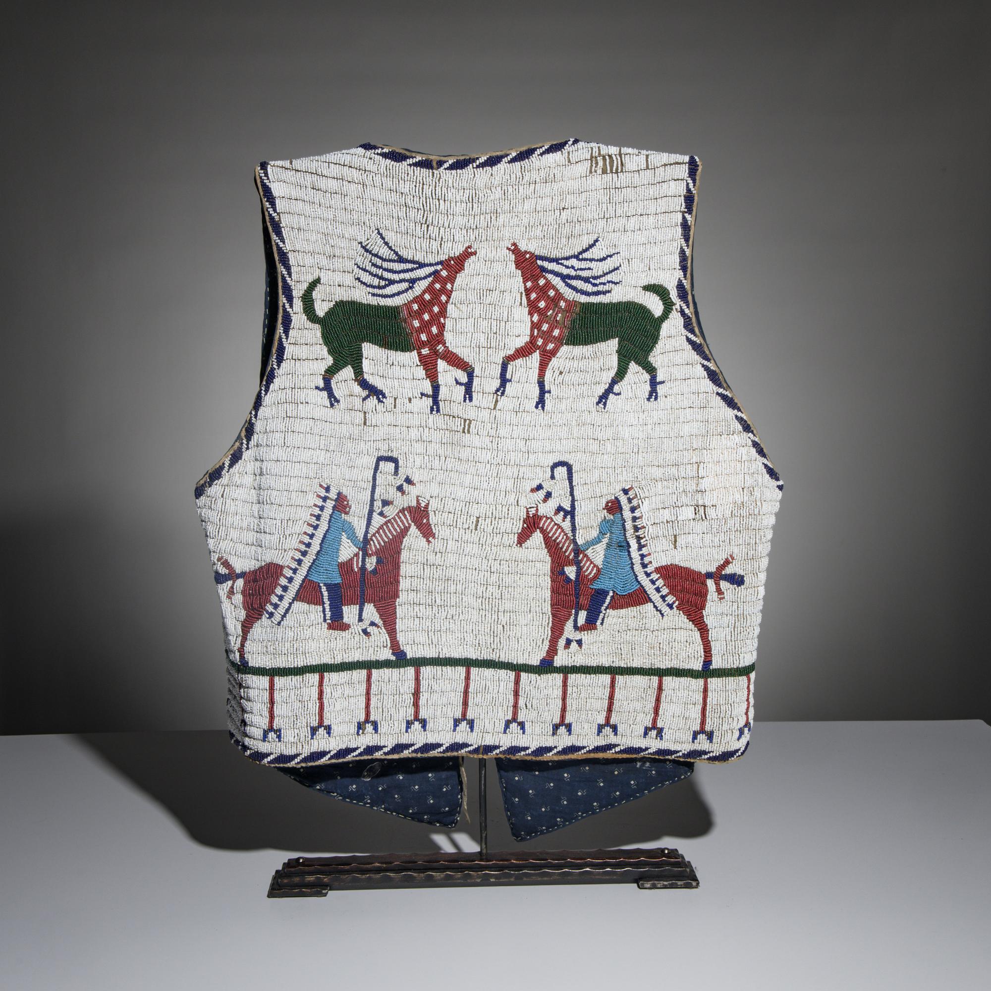 Sioux Beaded Pictorial Hide Vest, with Geronimo Atribution