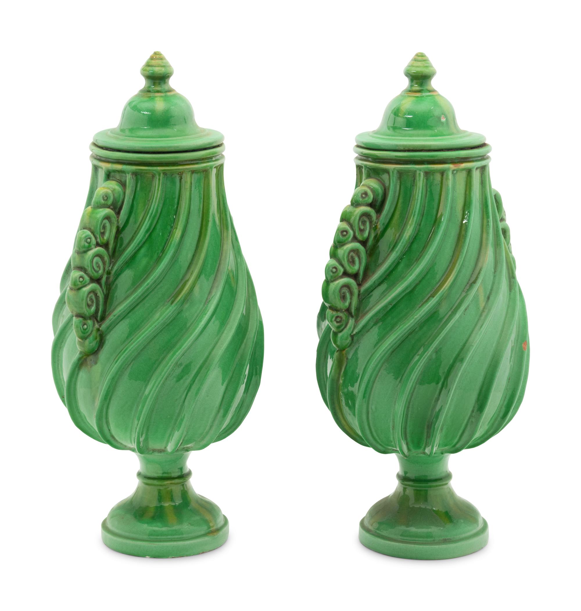 A Pair of Continental Ceramic Covered Urns