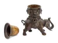 A Victorian Era Indian Bronze Elephant Oil Lamp