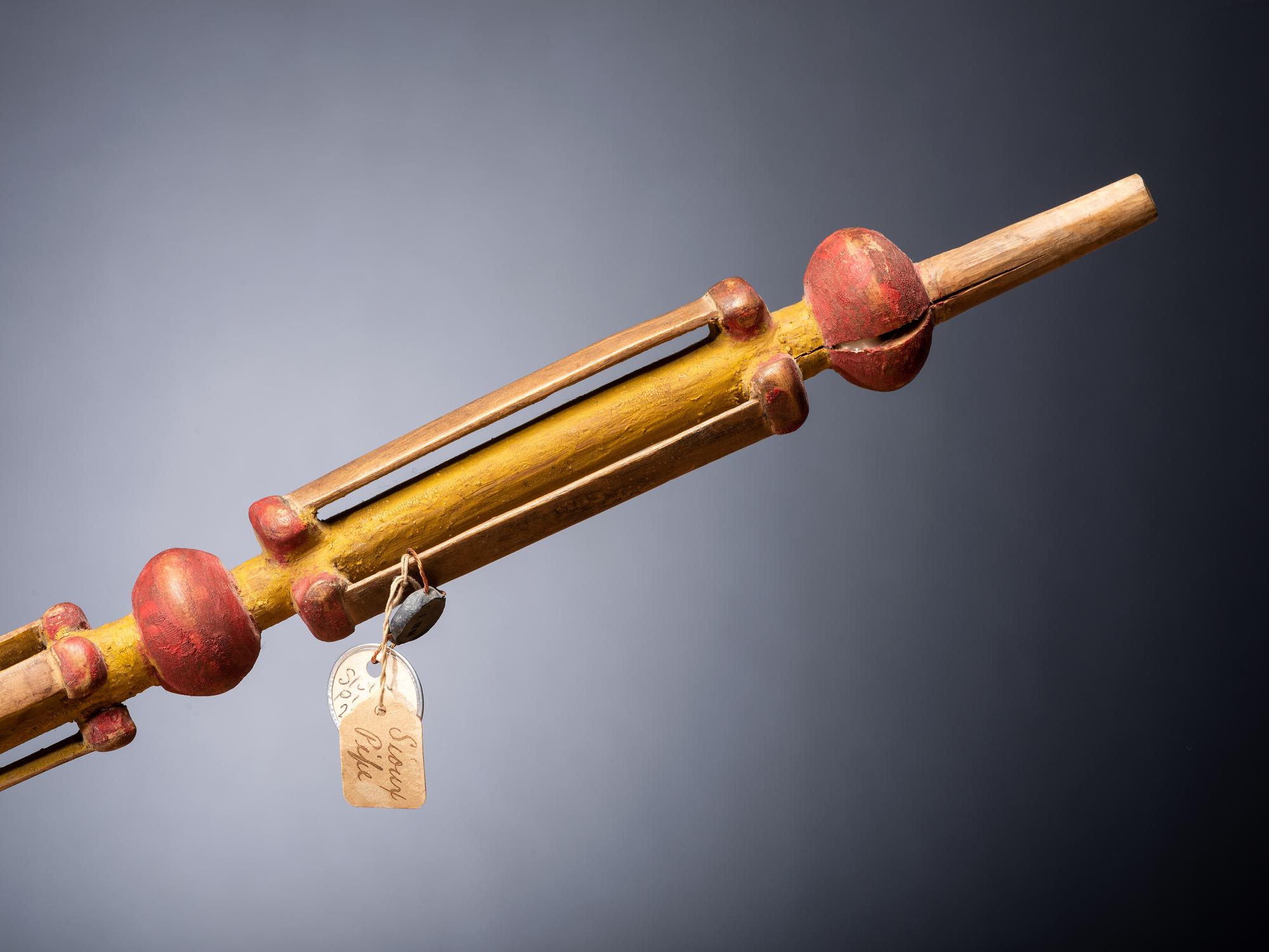 Sioux Carved and Painted Pipe Stem, with Catlinite Bowl