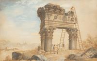 Architects Measuring the Temple of Jupiter Tonans and Revelers Near the Temple of Antonino and Faustina (two works)