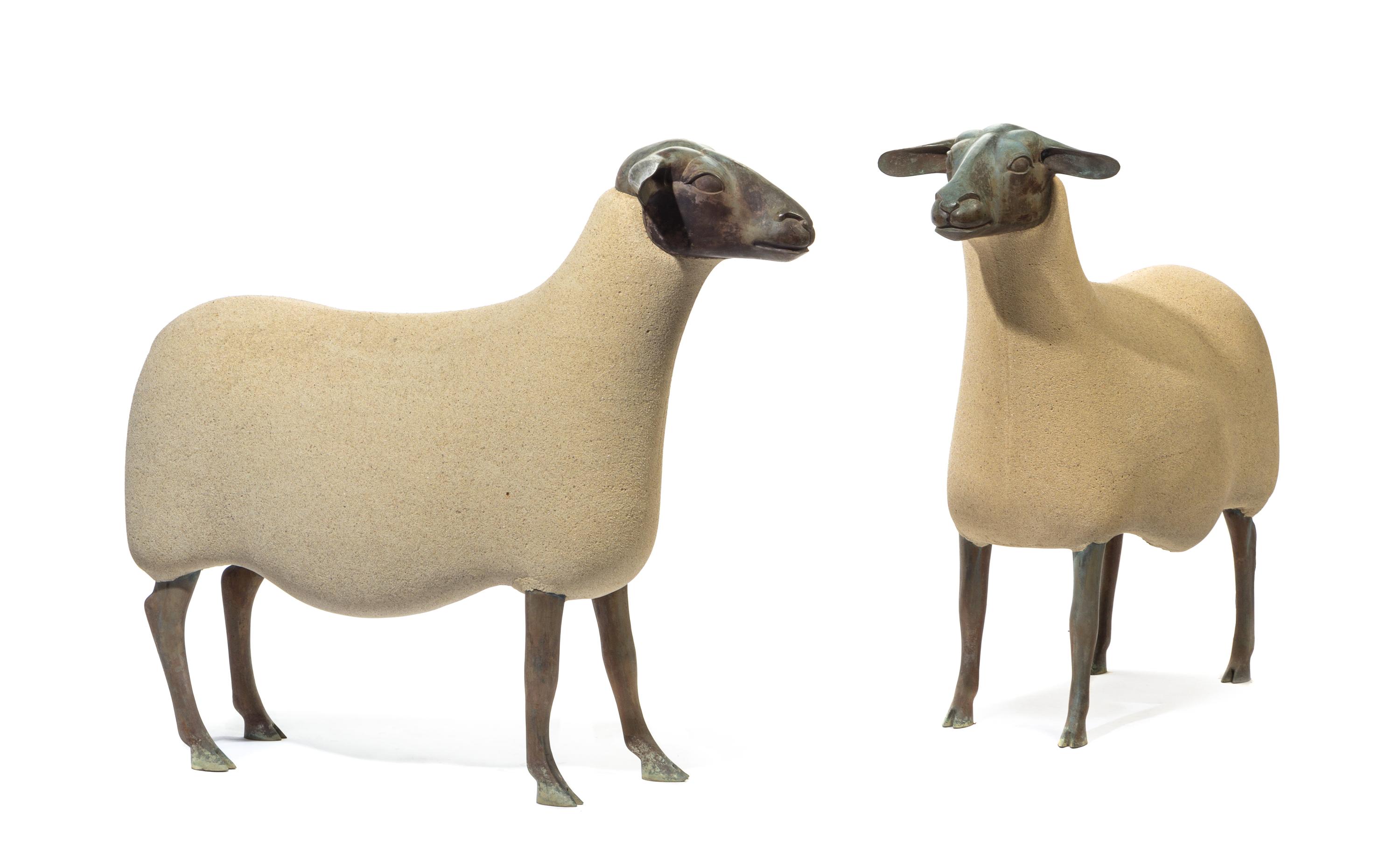 Francoise-Xavier Lalanne, (French, 1927-2008), Moutons de Pierre, (a pair of sheep) circa 1979