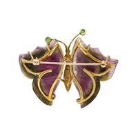 YELLOW GOLD, TOURMALINE AND EMERALD BUTTERFLY PENDANT/BROOCH